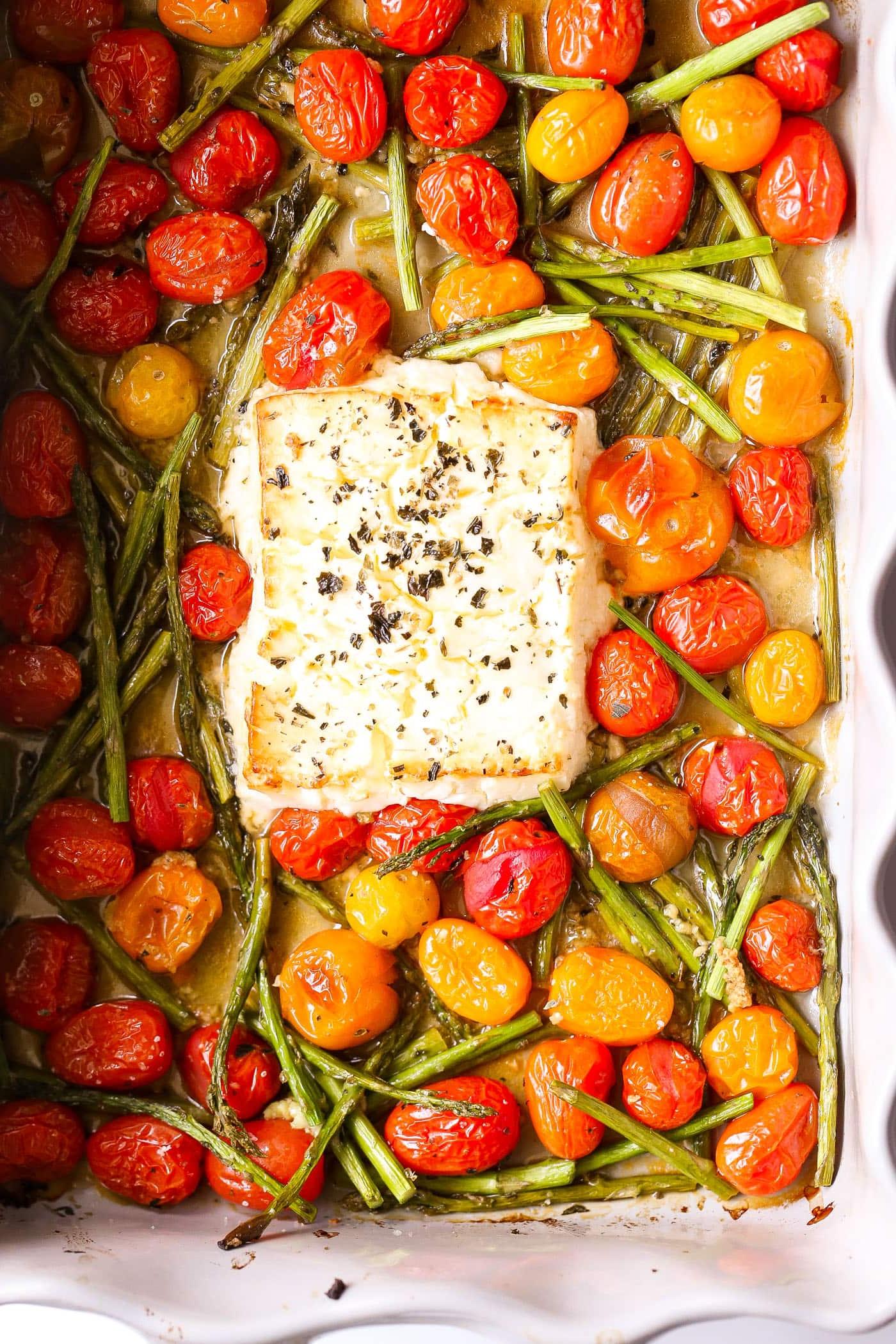Baked Feta and Tomatoes with Asparagus - Wholesomelicious